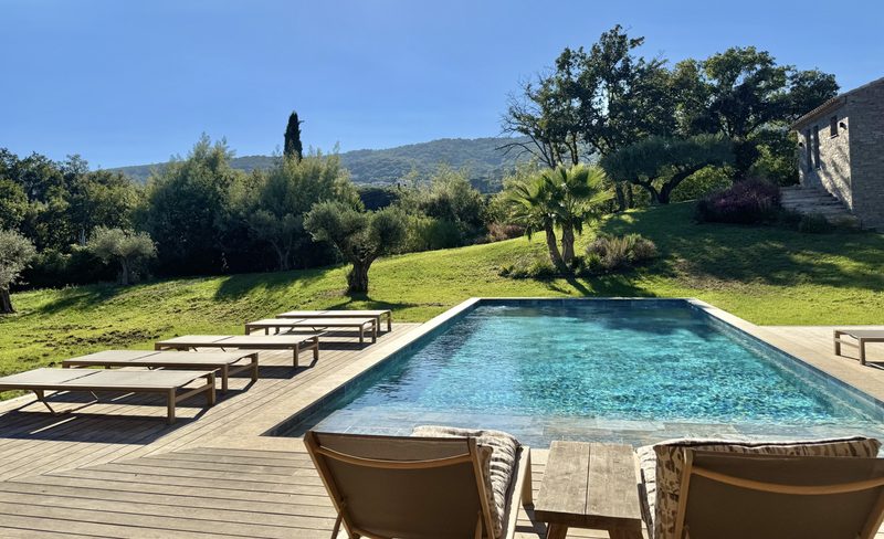 Piscine, terrasse et bains de soleil